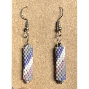 Peyote Spiral Tube Earrings Lavender White Handmade by Sacred Feather Traders